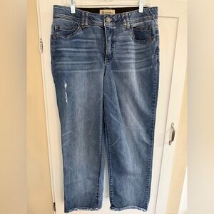 Democracy Women's Blue Straight Leg Jeans with Subtle Distress